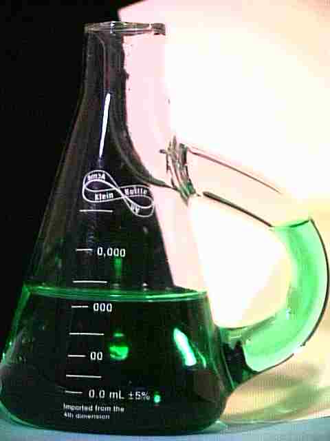 Top Mouth Erlenmeyer Klein Bottle with green water and calibration marks